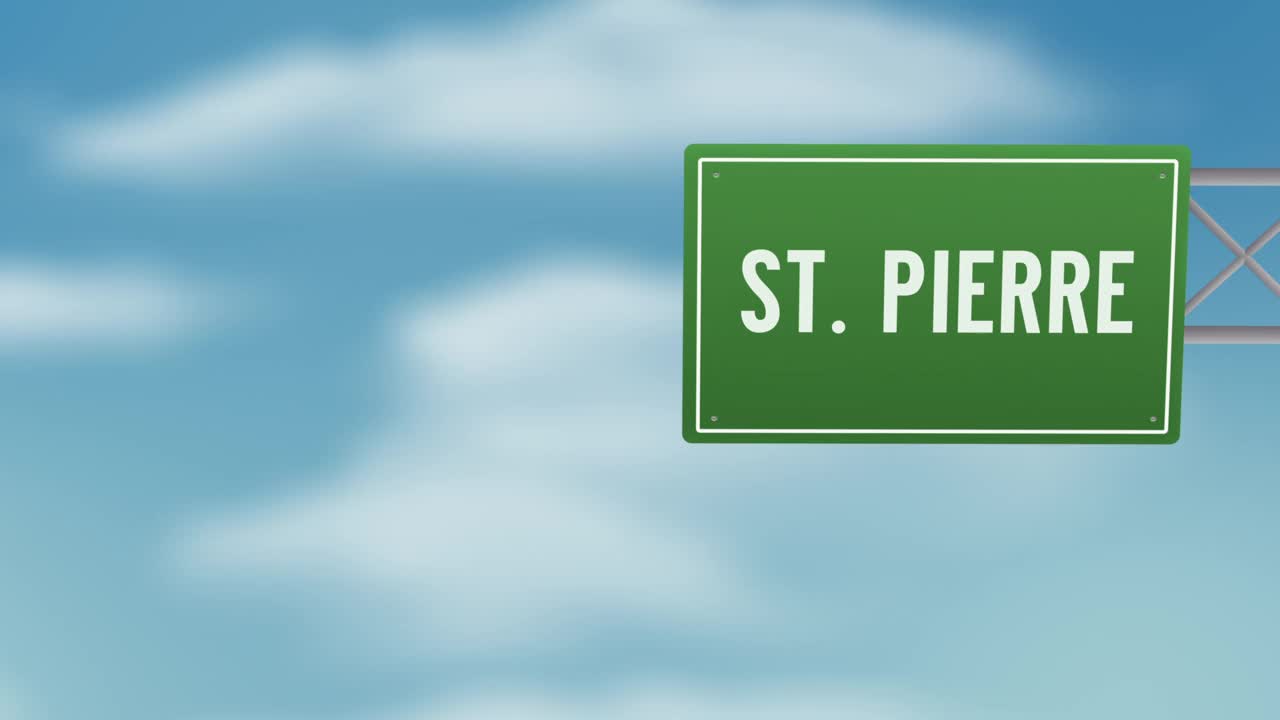 圣皮埃尔首都圣皮埃尔和密克隆的路牌上方的蓝天多云-股票视频视频下载
