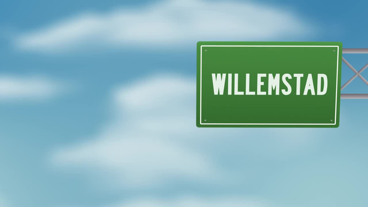 威廉斯塔德首都Curaçao的路牌上方是蓝色多云的天空-股票视频视频下载
