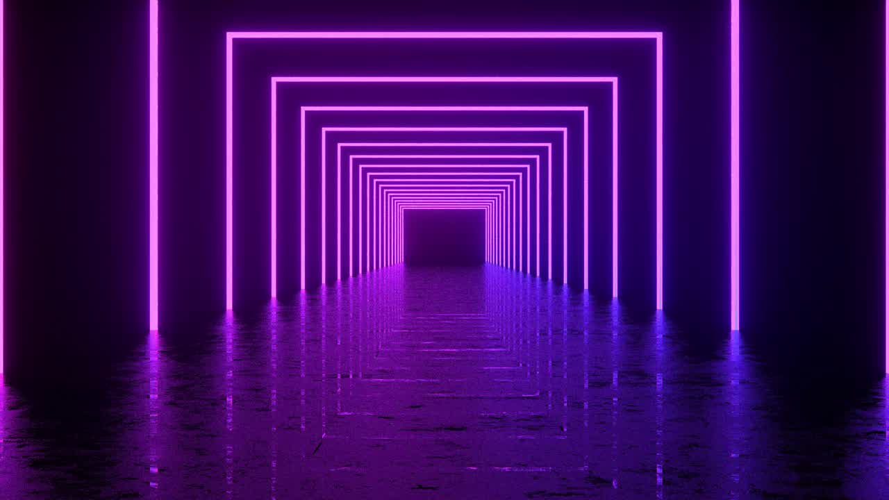 4K未来主义霓虹灯紫外荧光灯隧道可循环动画黑色背景视频下载