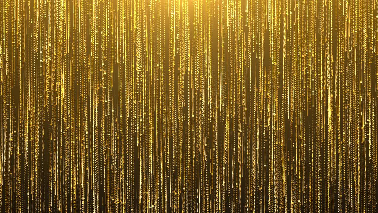 金色的雨，金色的闪光粒子落下。圣诞节的背景。视频素材