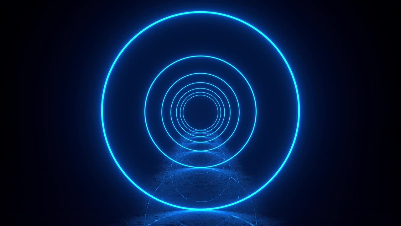 4K未来主义霓虹灯紫外荧光灯隧道可循环动画黑色背景视频素材