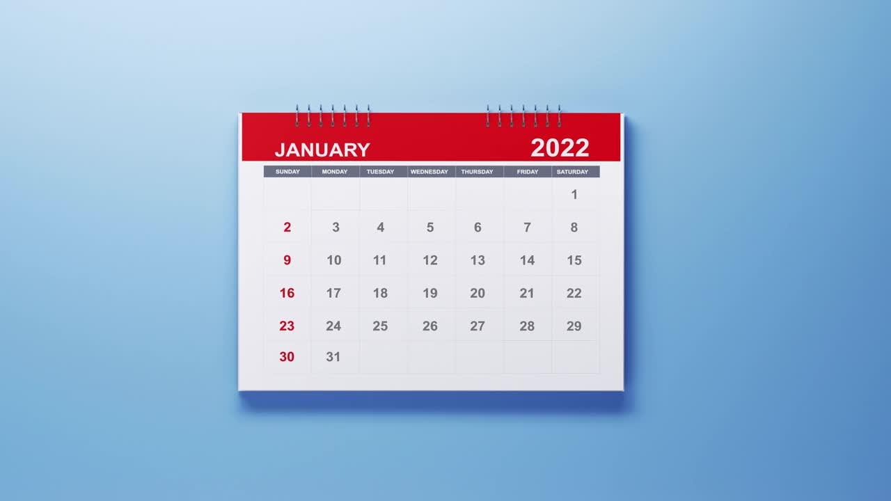 2022年日历动画，4k分辨率视频素材
