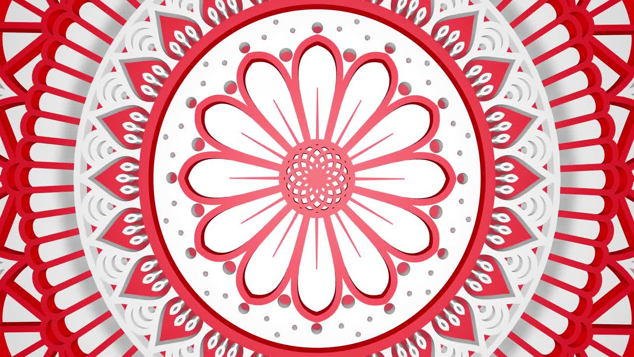 装饰设计元素旋转红色和白色的曼荼罗。几何装饰图案。圆形装饰符号。视频下载