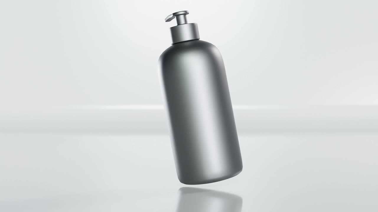 循环动画的消毒剂凝胶瓶，瓶在空气中，无水清洁手凝胶在白色透明泵瓶，Luma亚光，3d渲染视频素材