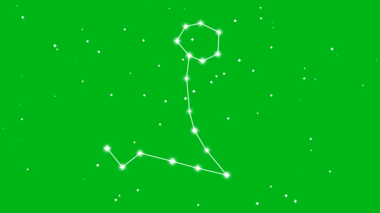 代表黄道十二宫双鱼座，绿色屏幕背景上闪烁的星星视频下载
