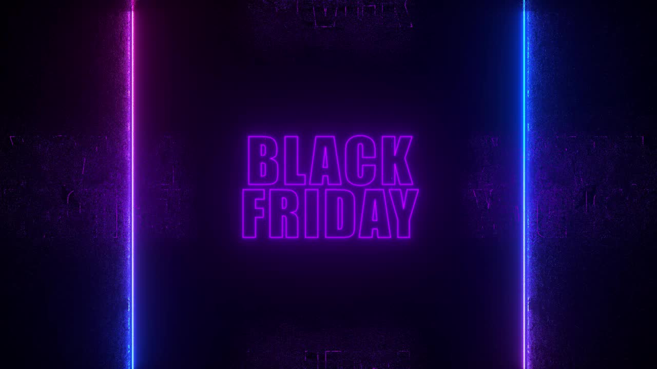 黑色星期五，4K未来主义霓虹灯紫外荧光灯隧道可循环动画黑色背景视频下载