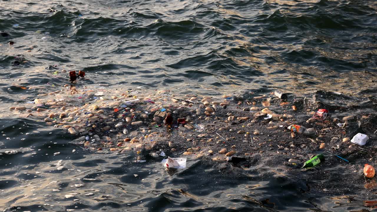 垃圾被扔进大海，污染环境视频下载