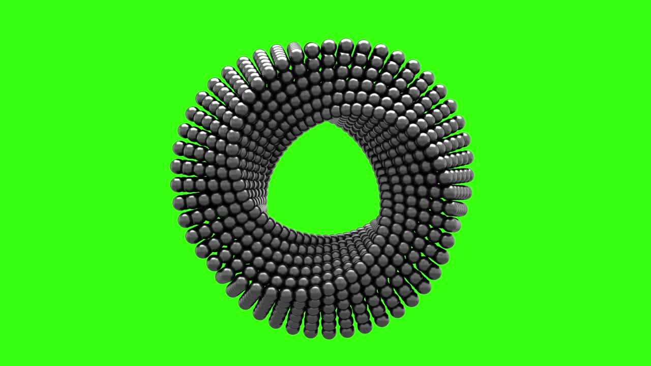 完美的无缝循环。未来抽象催眠扭曲的形状，旋转的钢球。高质量的3D渲染动画在chromakey背景。视频素材