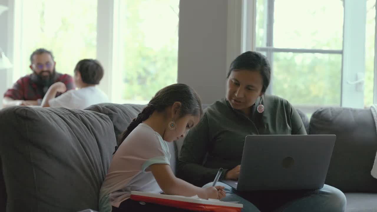 美国原住民家庭在家里共度时光视频素材