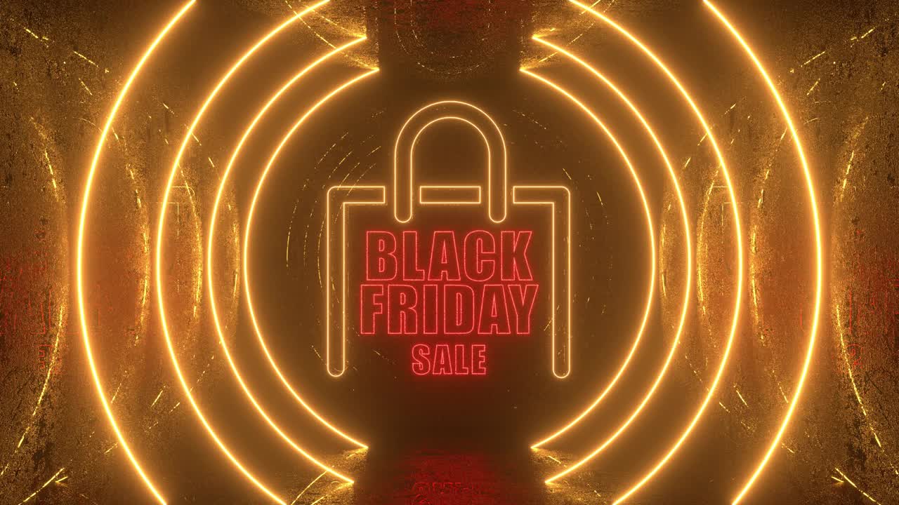 黑色星期五，4K未来主义霓虹灯紫外荧光灯隧道可循环动画黑色背景视频下载