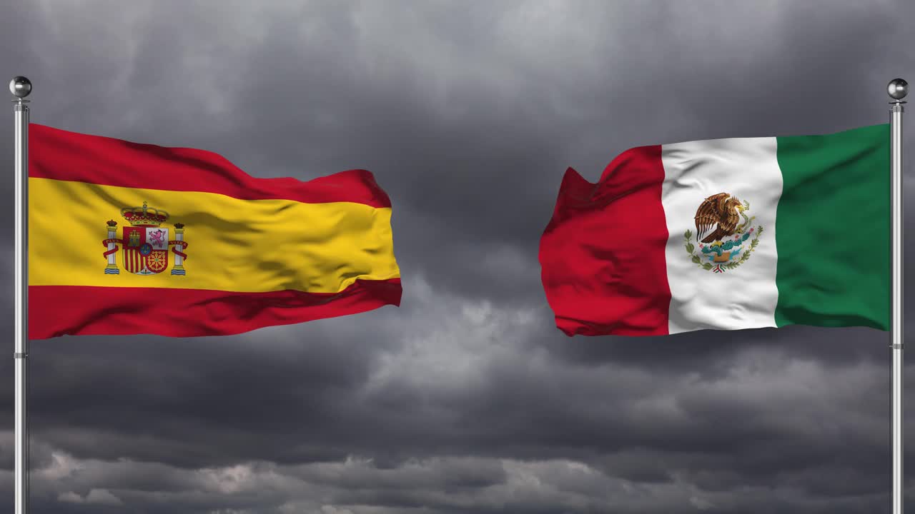 西班牙和墨西哥国旗互相挥舞|循环。视频下载