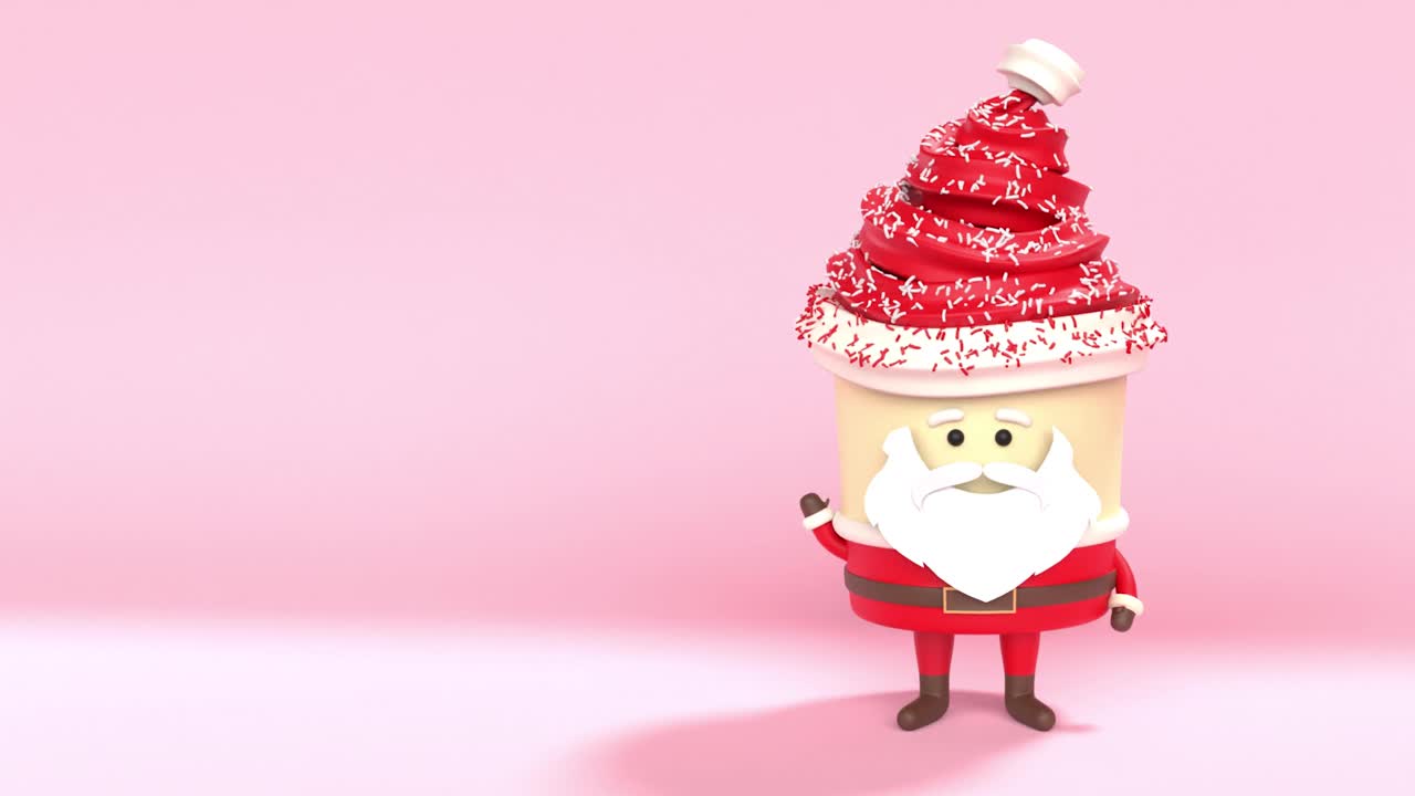 圣诞老人帽子上的糖屑做成的冰淇淋甜筒，4K分辨率的新年贺卡视频素材