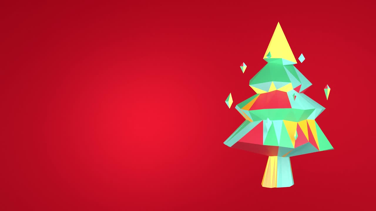 新年贺卡与圣诞树创建简单的几何形状的红色背景在4K分辨率视频素材