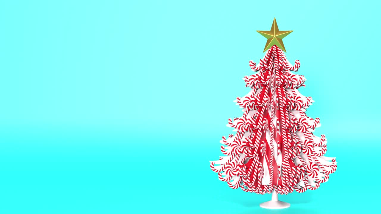 新年贺卡与圣诞树由糖果在蓝色背景4K分辨率视频素材