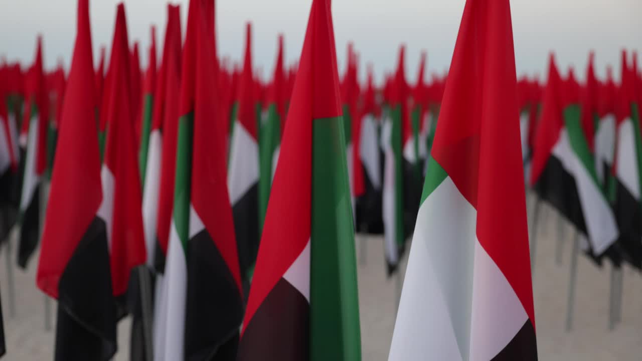 阿拉伯联合酋长国(UAE)国旗在风中飘扬的慢动作视频视频素材