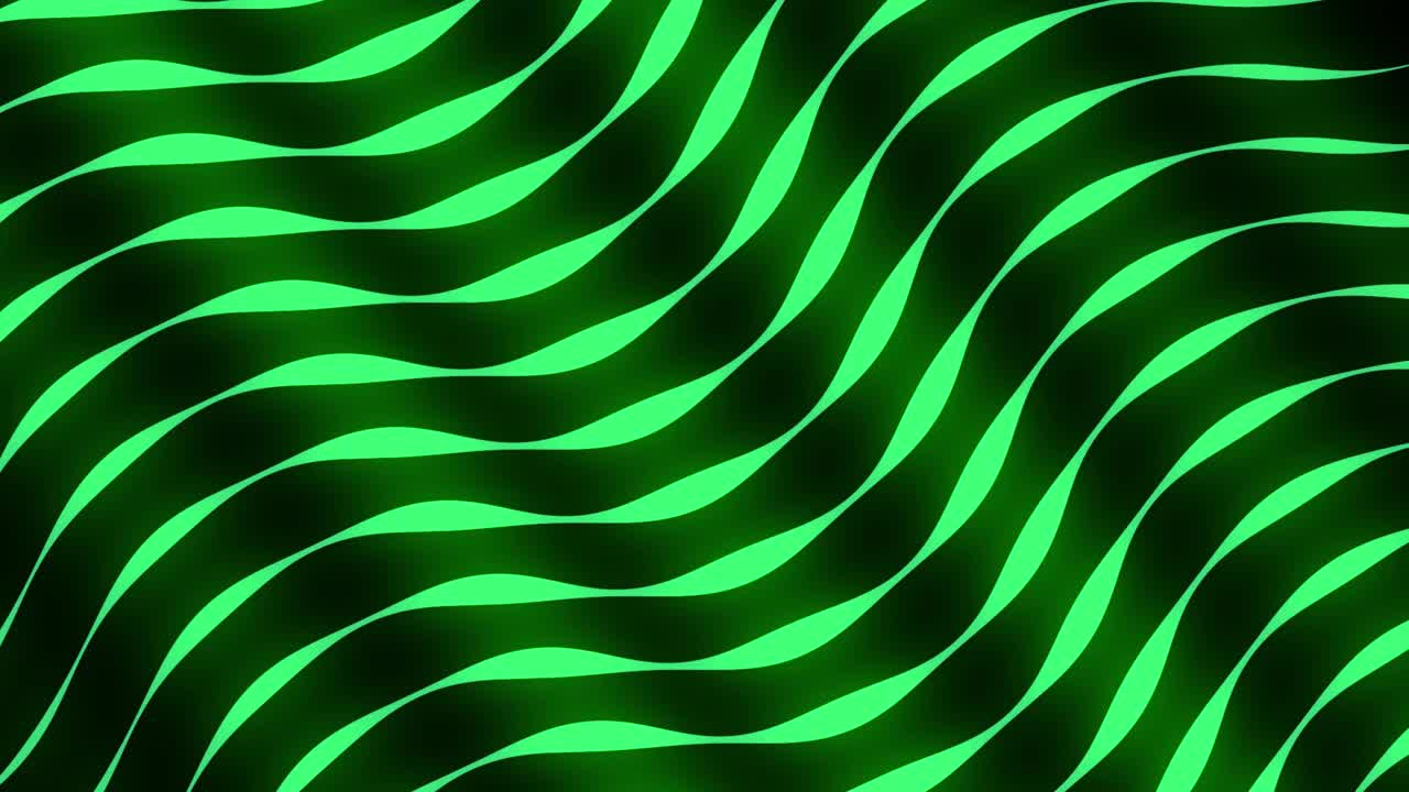 绿色，动态复古波浪曲线漩涡线背景- 4K分辨率，简单的基本，抽象的技术复古风格的未来主义循环背景，移动的线条视频下载