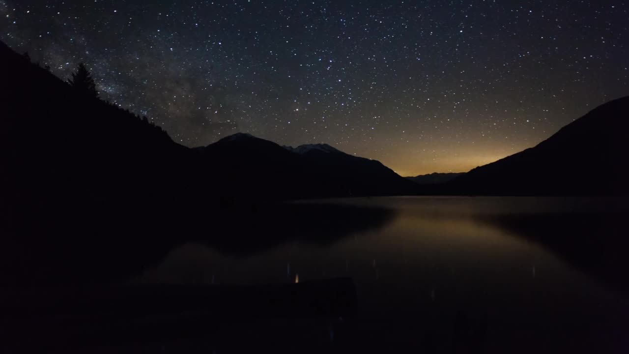 冬季，在怀俄明州的黄石国家公园，星星在湖上移动的锁定延时拍摄视频素材