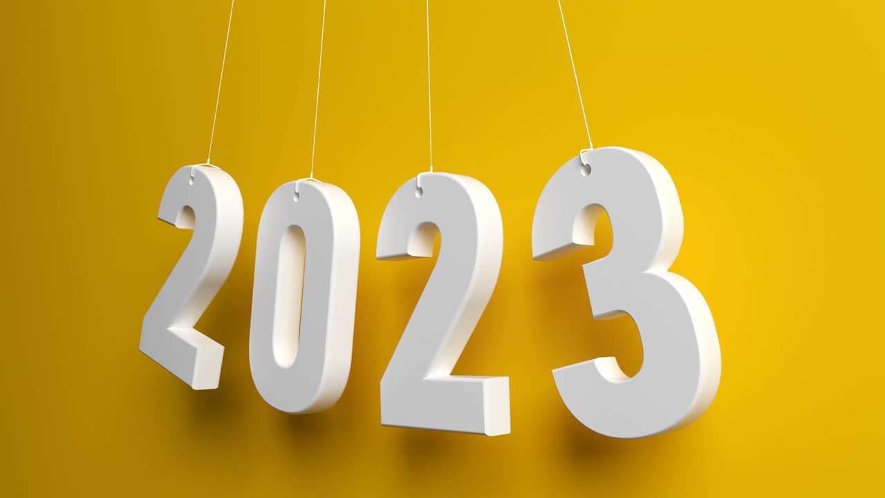 在黄色环背景上组成2023的摇摆数字视频下载