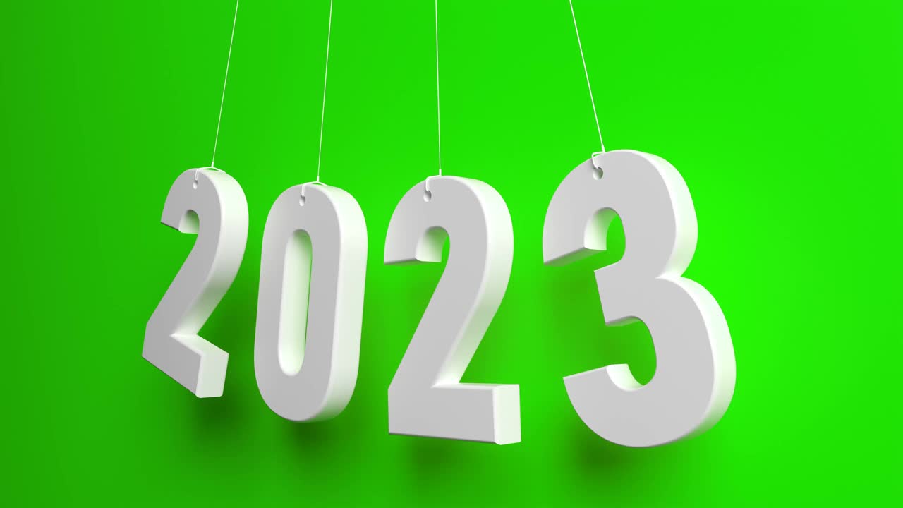 在绿环背景中组成2023的摇摆数字视频下载