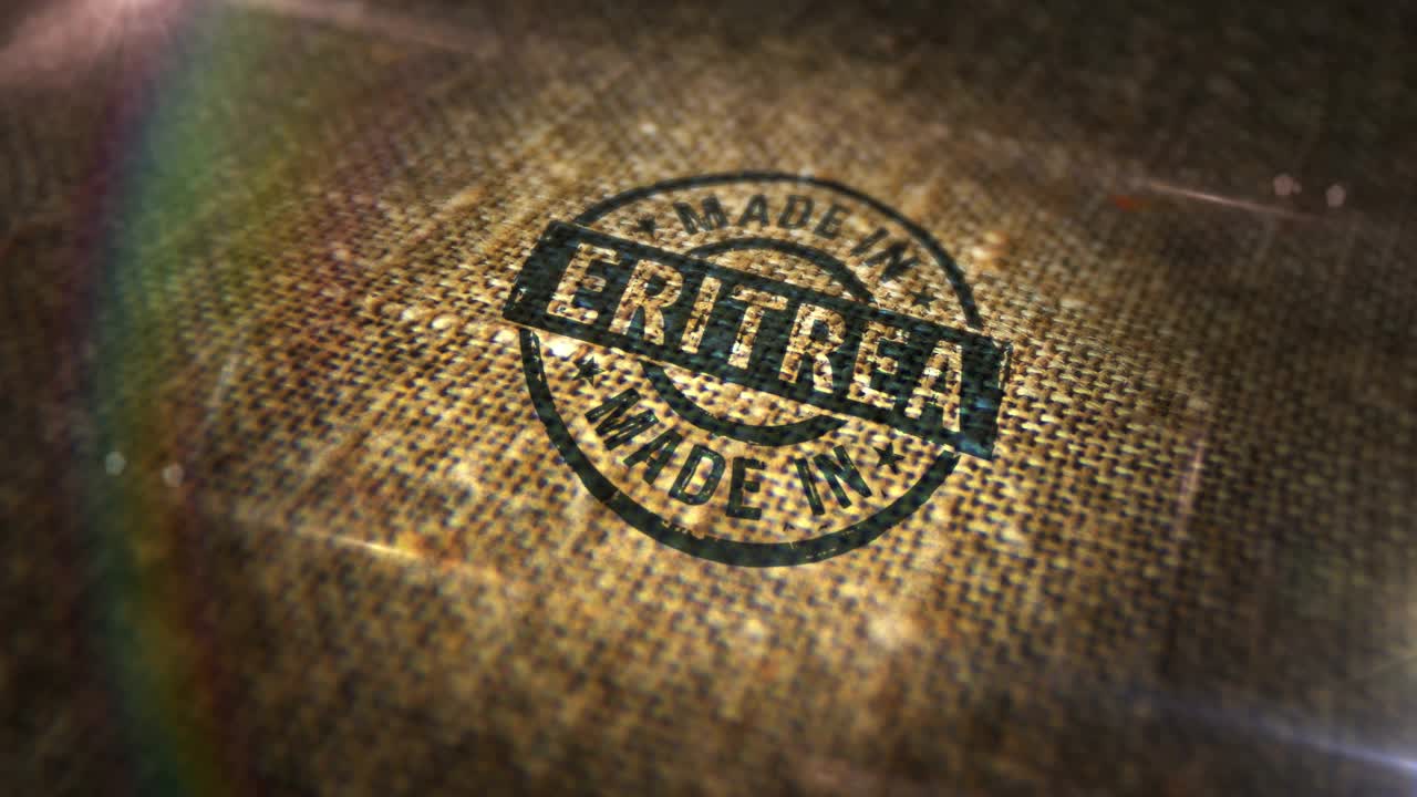 厄立特里亚制造的标志印花在亚麻布麻袋环动画视频素材