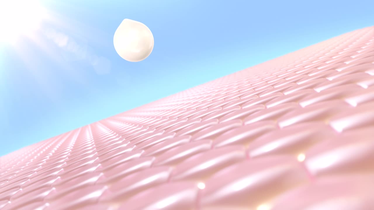 3D动画的血清，霜，乳液滴入皮肤细胞的紫外线保护。视频下载