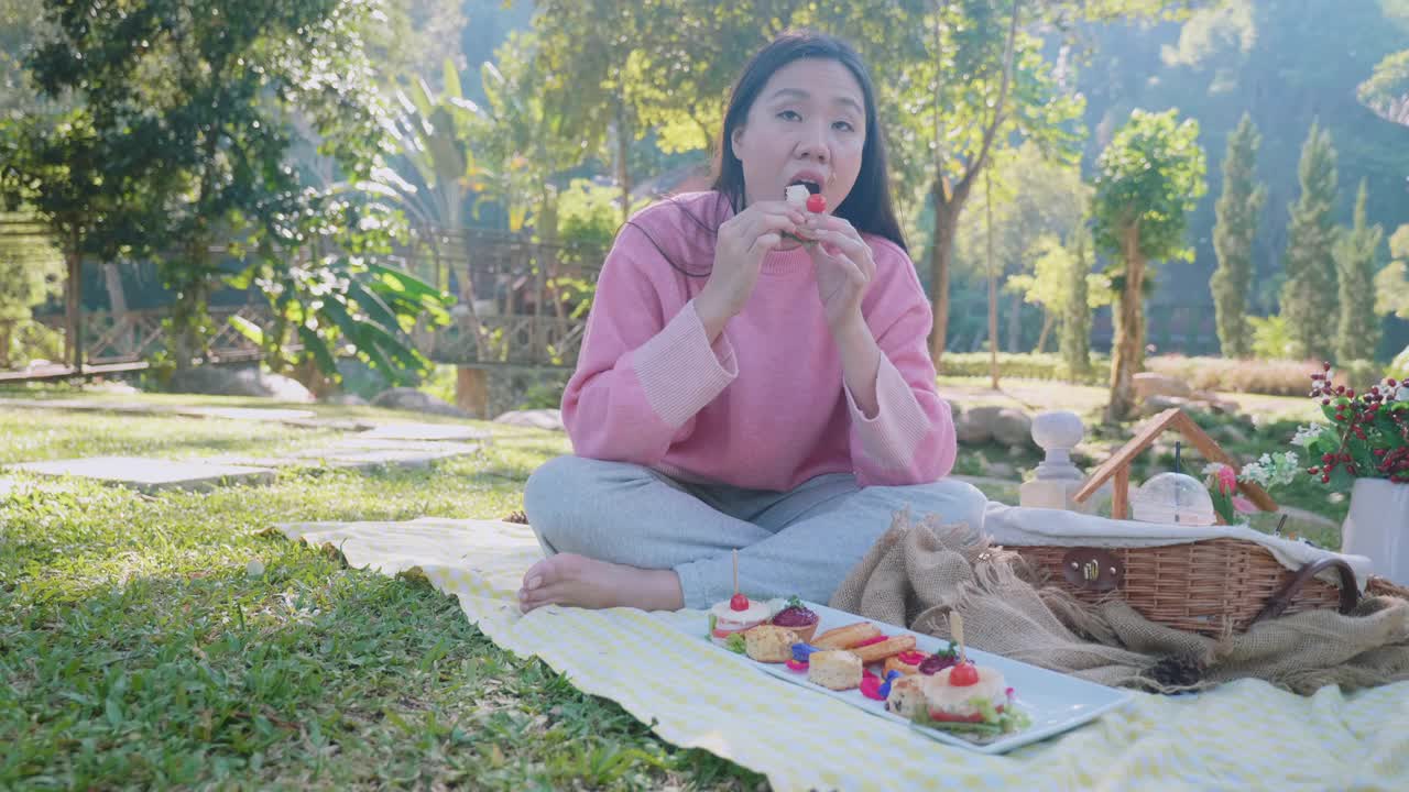 东南亚妇女有一个愉快的野餐时间视频下载