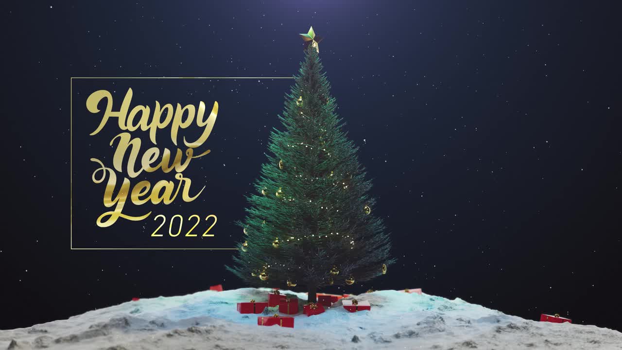 新年快乐圣诞树背景蓝色视频下载