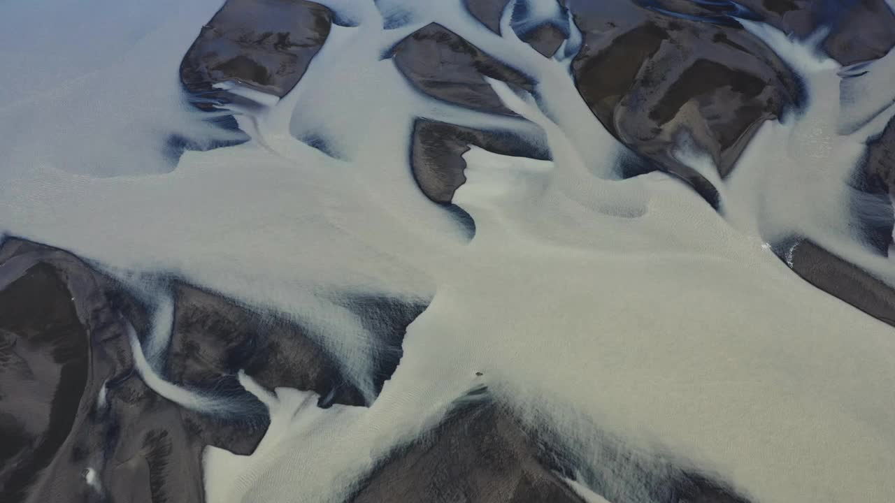 空中拍摄了冰岛的一条辫状河视频下载