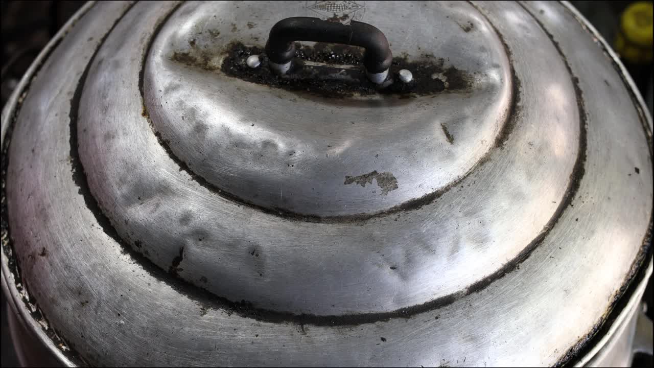 一个大淡水鱼在锅里蒸的特写镜头。视频下载