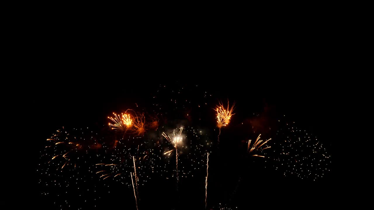 绚丽多彩的烟花在夜晚绽放视频素材