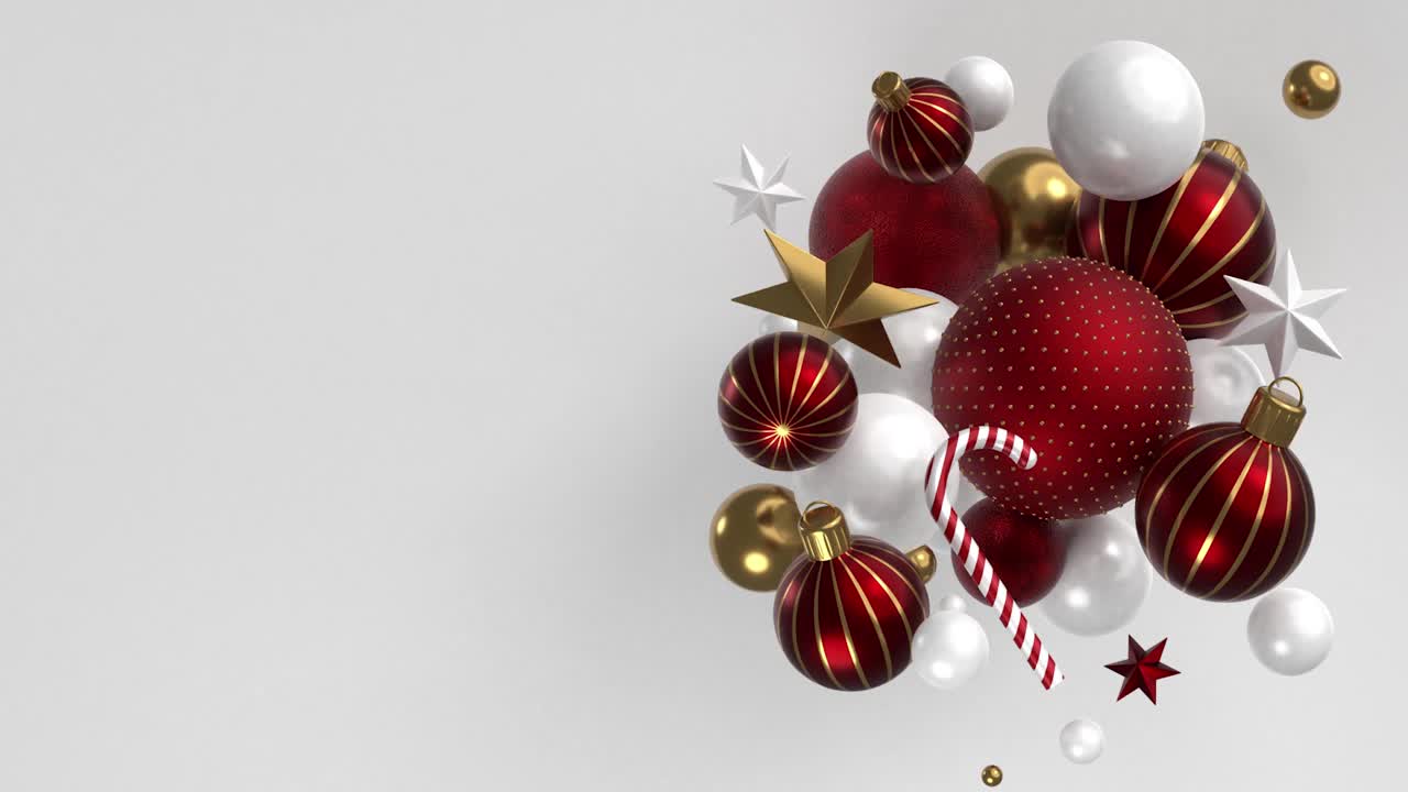 圣诞新年贺卡背景与装饰品在白色背景4K分辨率视频素材