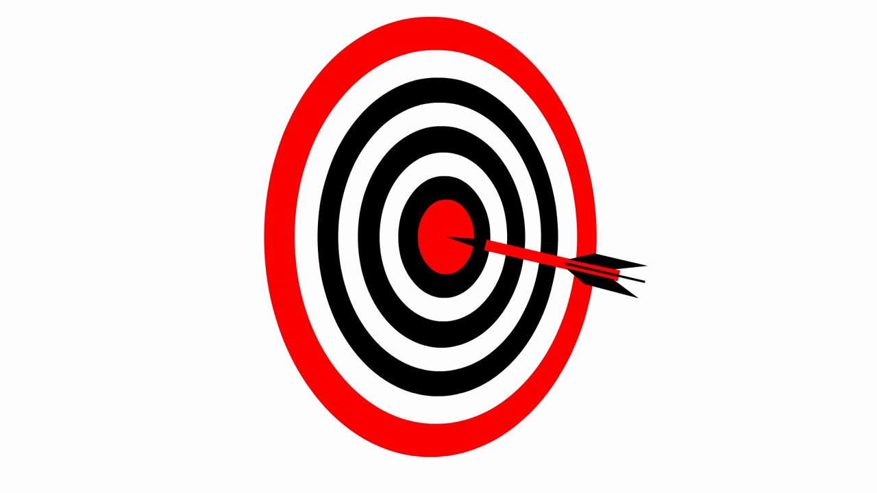 动画黑色和红色的目标与飞镖。营销的概念，结果，目标，赢得，意图，目的。孤立在白色背景上的插图。视频下载