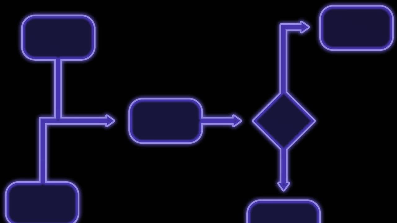 动画连接紫色的空白标志和发光的绿色网络在黑色的背景视频下载
