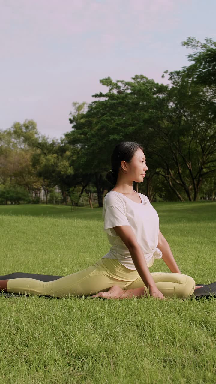 垂直视角:公园户外瑜伽视频素材
