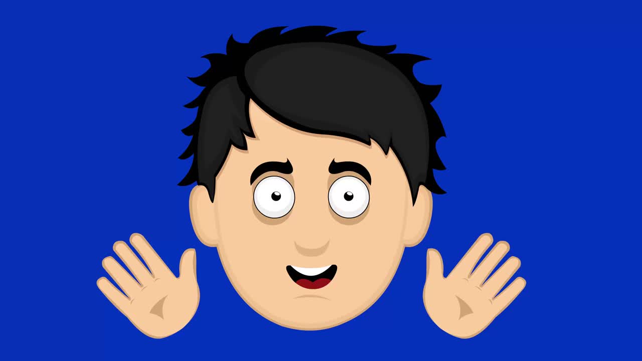 循环动画的脸一个年轻的卡通男子挥舞着他的手视频下载