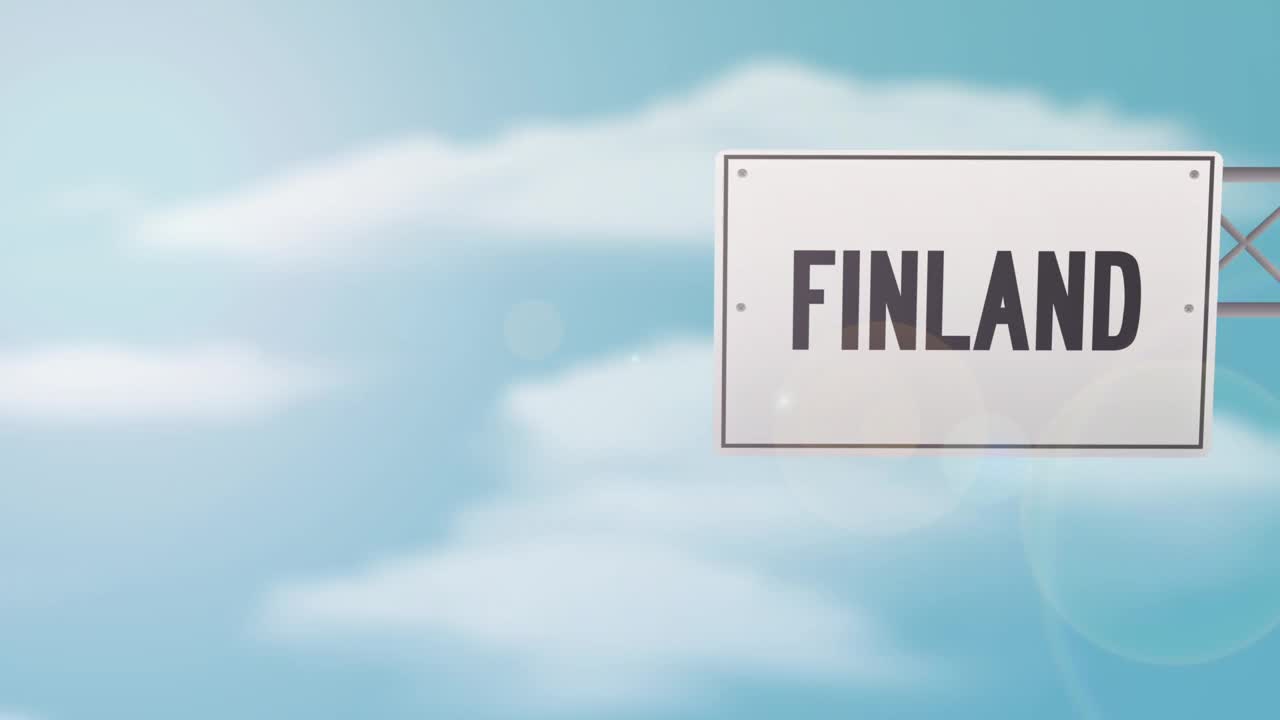 芬兰标题道路标志在蓝色多云的天空-股票视频视频下载