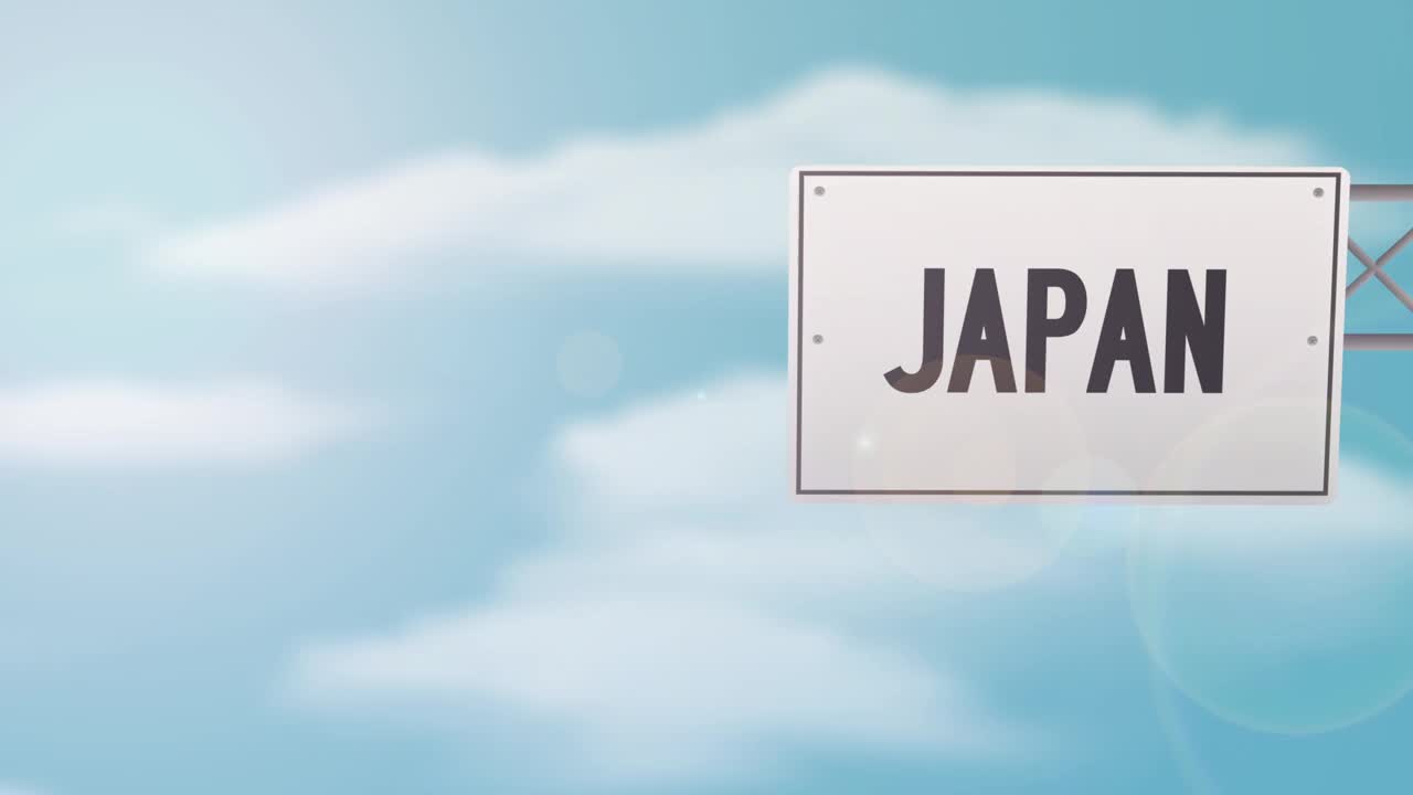 日本标题路标上方的蓝色多云的天空-股票视频视频下载