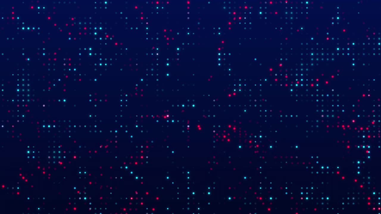 高科技运动图形背景，蓝色和红色闪烁点在黑暗的背景视频素材