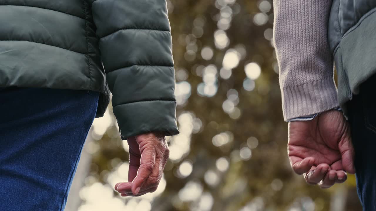 这是一对老年夫妇在户外浪漫散步的4k视频视频下载
