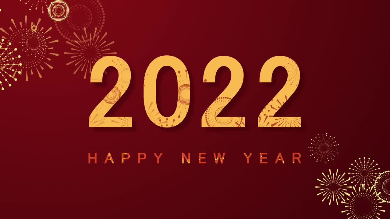 中国新年，2022年虎年。中国新年背景与金色的烟花在红色的背景。概念节日横幅，中国新年庆祝循环背景装饰。视频素材