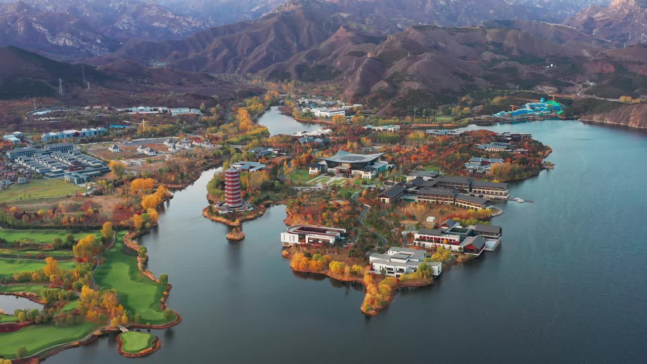 中国北京燕溪湖的高清晰度航拍视频视频素材