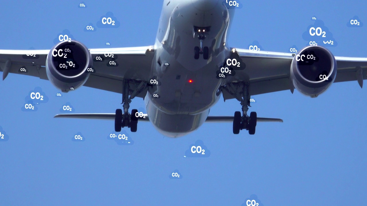 二氧化碳二氧化碳排放全球空气气候污染概念。飞机视频素材