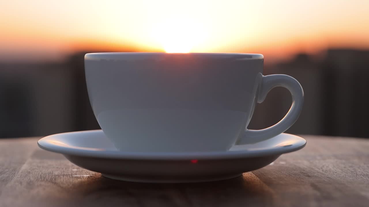 把咖啡倒到有阳光的杯子里视频素材