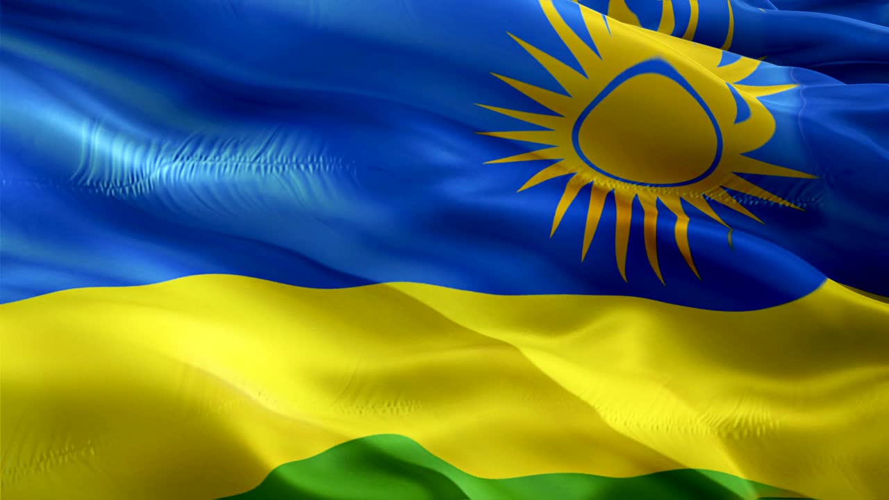 卢旺达国旗。国家3d卢旺达国旗飘扬。标志卢旺达无缝循环动画。卢旺达国旗高清背景。卢旺达国旗特写1080p全高清视频演示。胜利日的卢旺达国旗视频素材