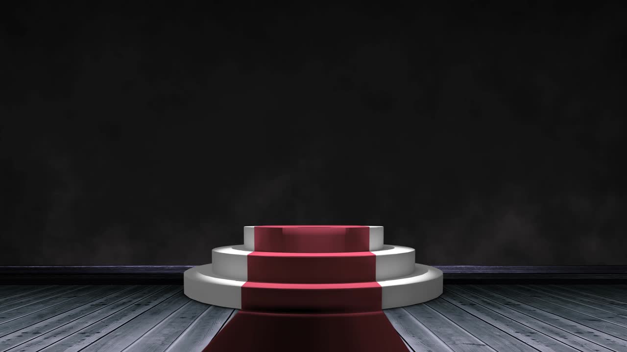 在红地毯会场的台阶上，白色烟花的动画，在黑色背景下视频下载