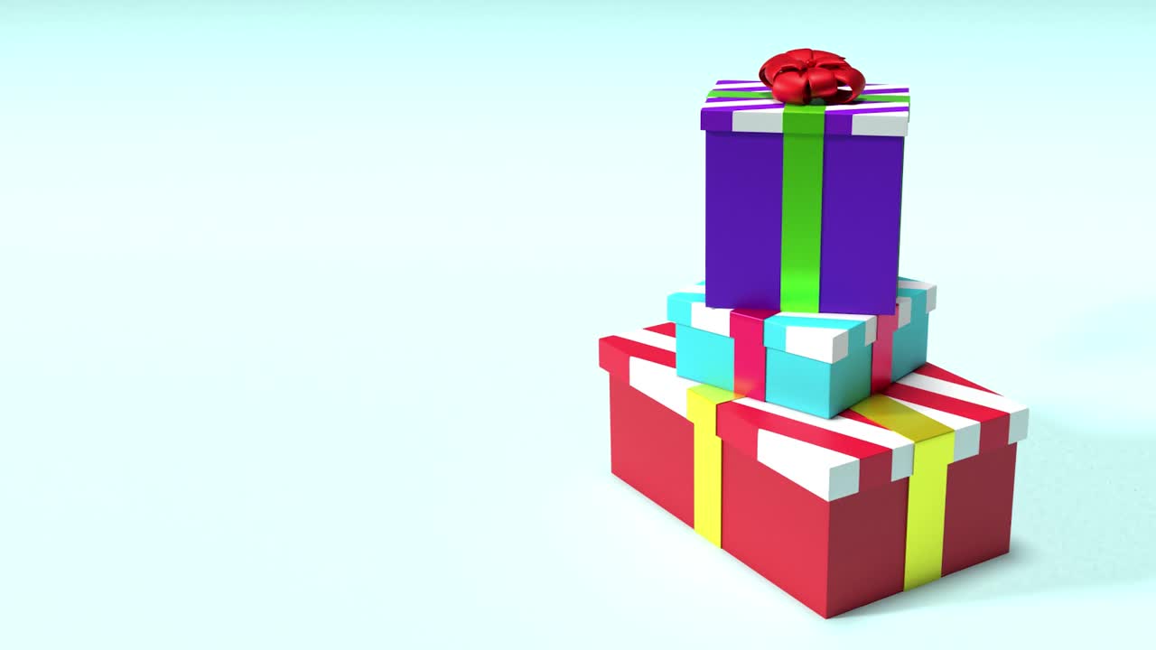 新年和圣诞节贺卡与飞行飞机和礼盒在蓝色背景上的4K分辨率视频素材
