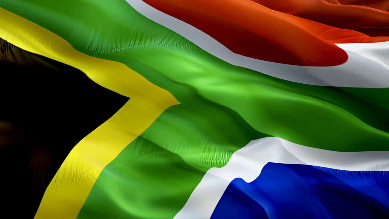 南非国旗。国家3d南非国旗飘扬。标志南非无缝循环动画。南非国旗HD背景。南非国旗特写1080p全高清视频演示。胜利日的南非国旗视频下载