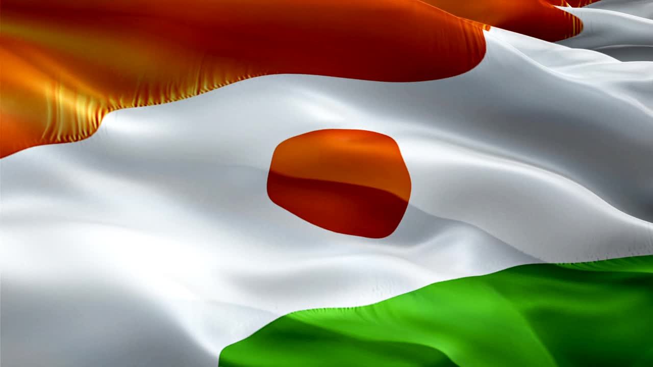 尼日尔的旗帜。国家3d尼日尔国旗飘扬。标志尼日尔无缝循环动画。尼日尔国旗高清背景。尼日尔国旗特写1080p全高清视频演示。尼日尔国旗的胜利日视频素材