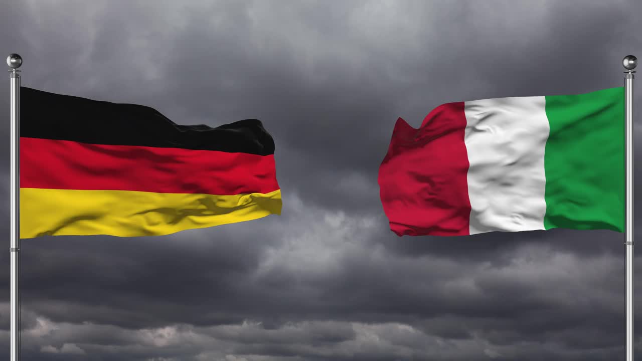 德国和意大利国旗互相挥舞|可循环。视频素材