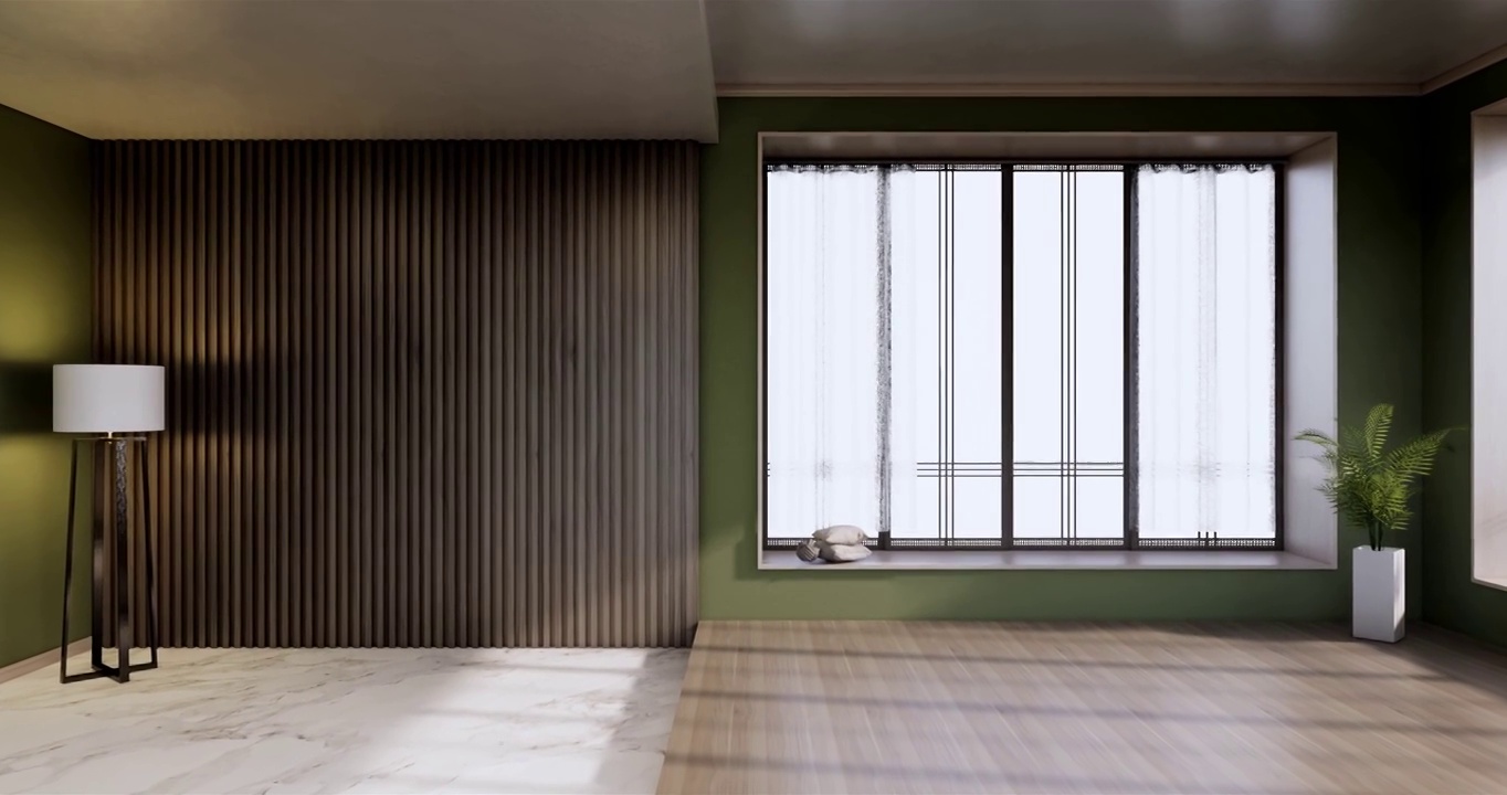 薄荷空房间白色木地板室内设计。三维渲染视频下载